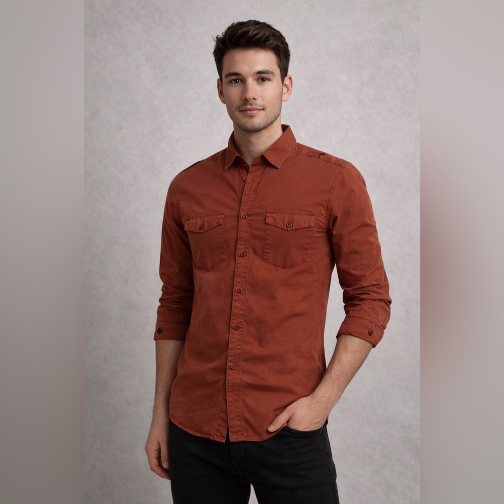 Guess Men's Slim Fit Button Down Shirt
Small Orange Long Sleeve Pocket